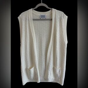 Vintage Amana Ivory Pointelle Open-Front Cardigan Vest (M) Cottage Made in USA